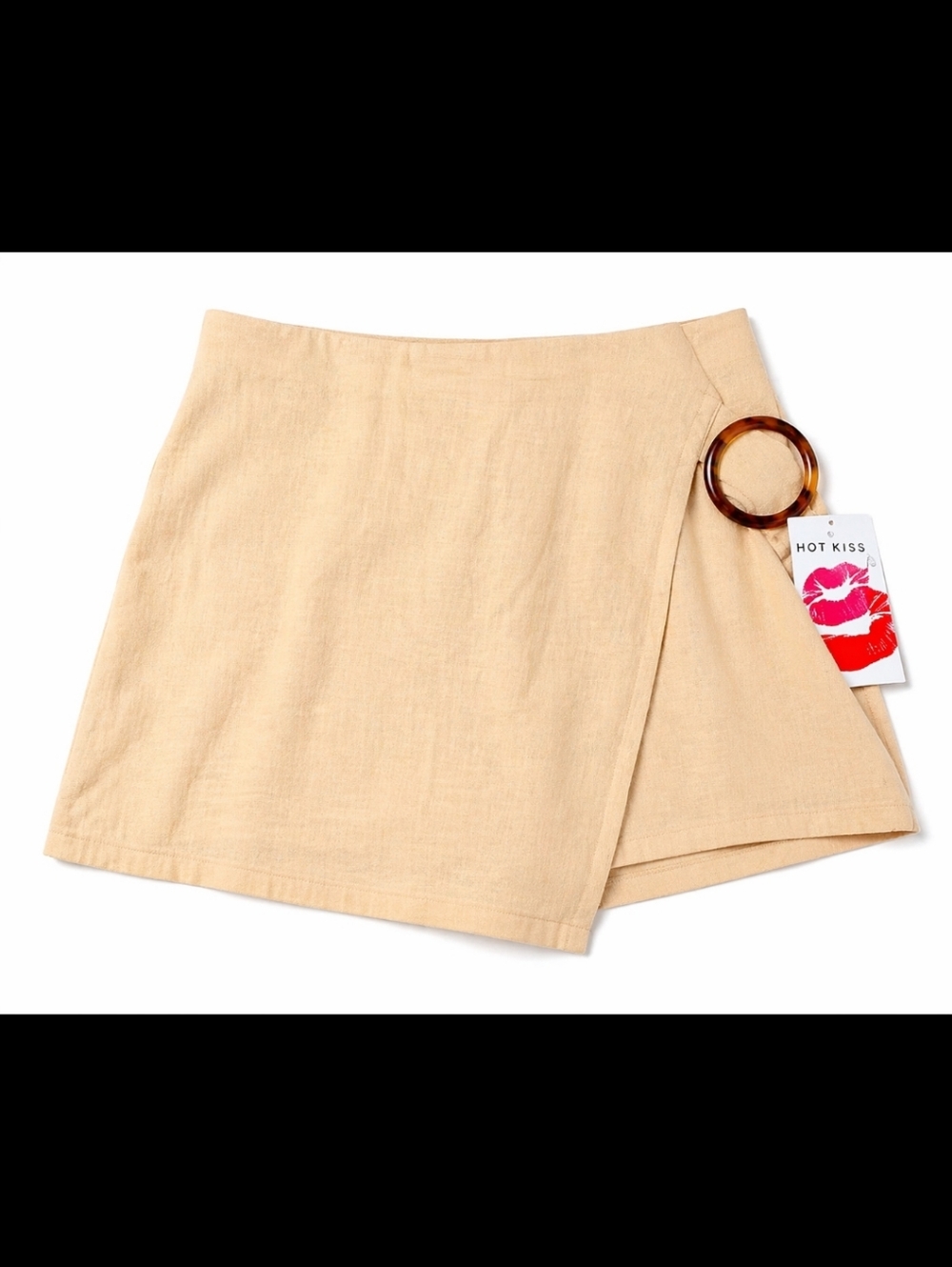 NWT Hot Kiss Y2K Skort Skirt Shorts Beige Linen Look Ring Detail Juniors 11